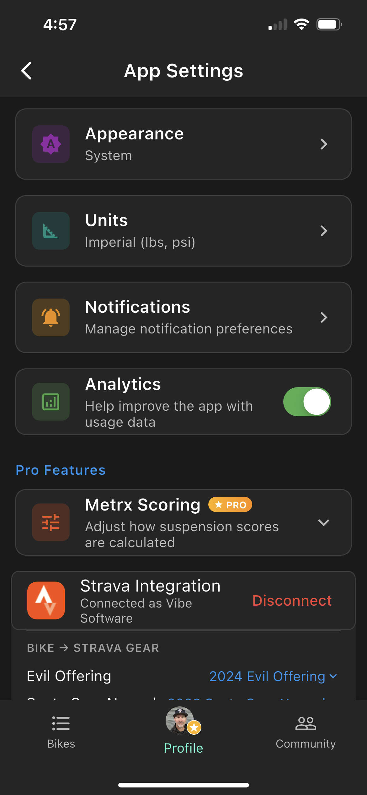 App settings list
