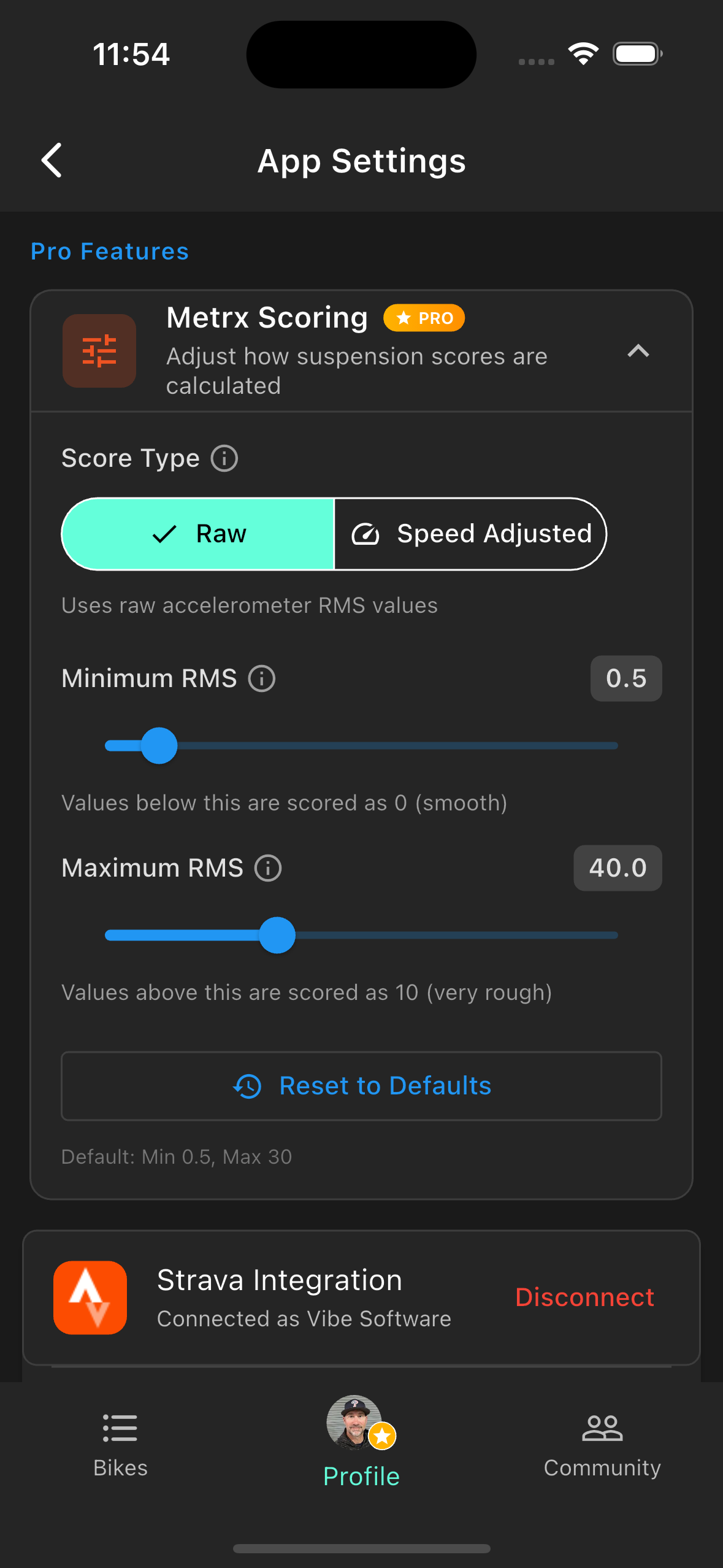 Metrx scoring sensitivity setting