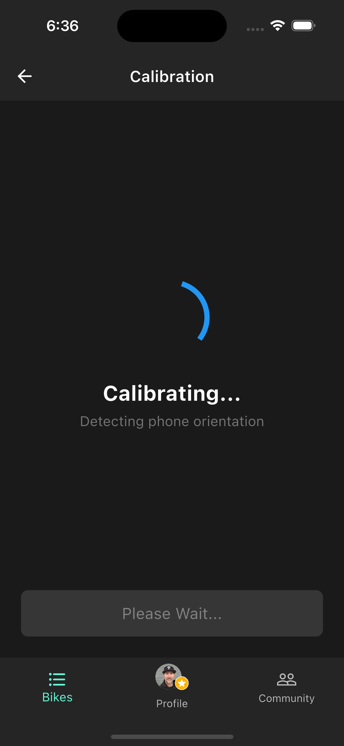 Pre-ride calibration screen