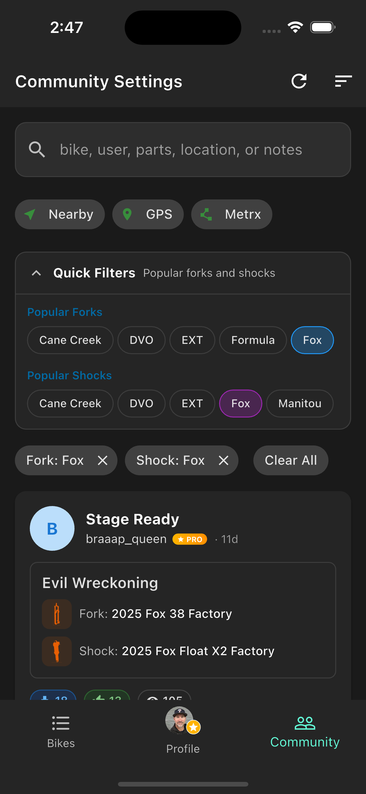 Community settings filters