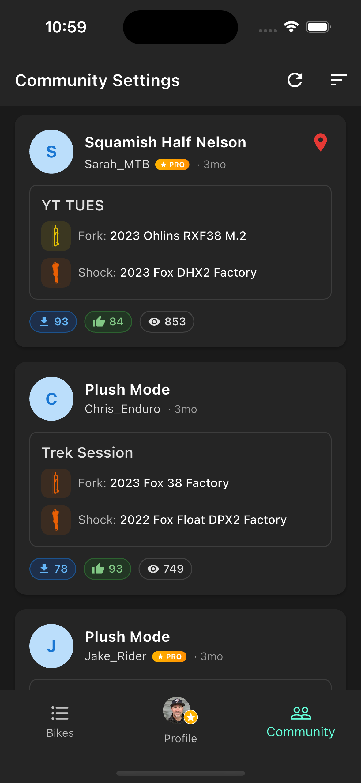 Community settings list