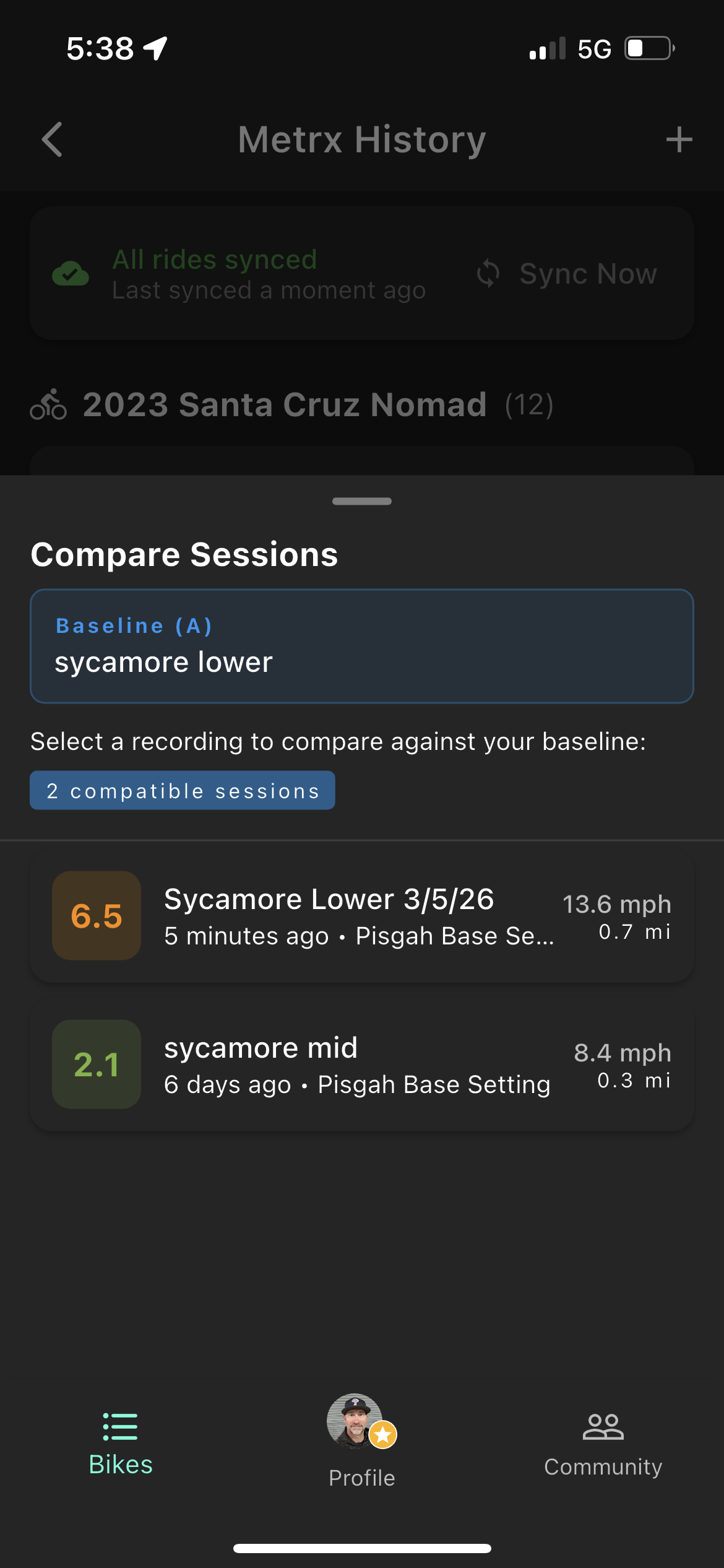 Choose comparable sessions