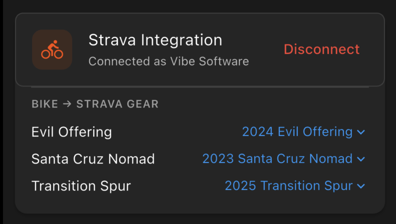 Strava gear mapping